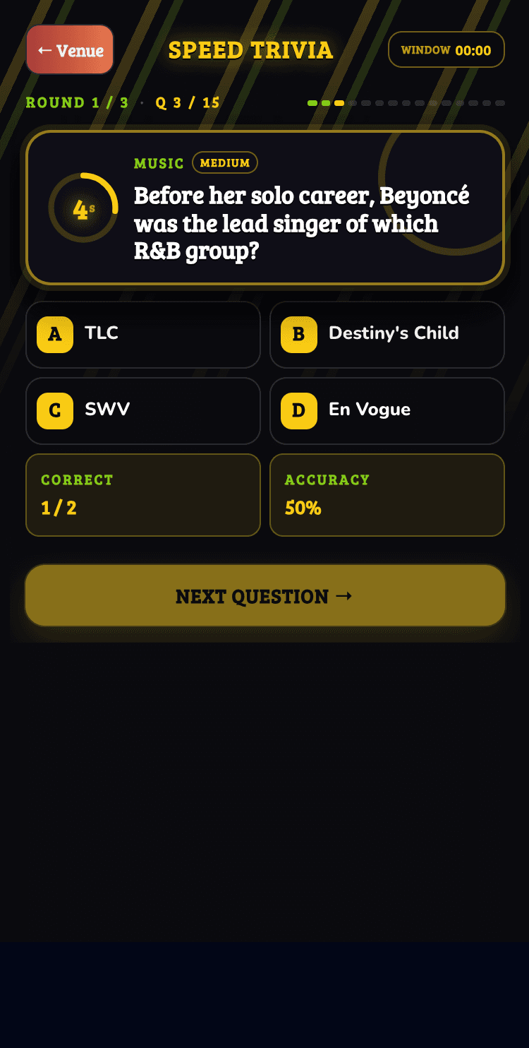 Speed Trivia multiple-choice question
